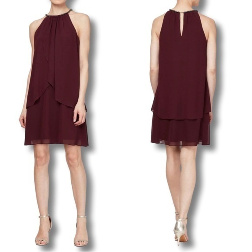 NWT SLNY Chiffon A Line Halter‎ Shift Dress 6